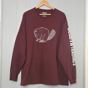 Duluth Trading Co Beaver Mens‎ Lg Longtail T Relaxed Fit Spellout T-Shirt Maroon
